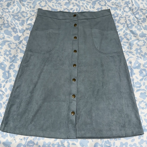 Teal faux suede button midi skirt - Picture 7 of 7